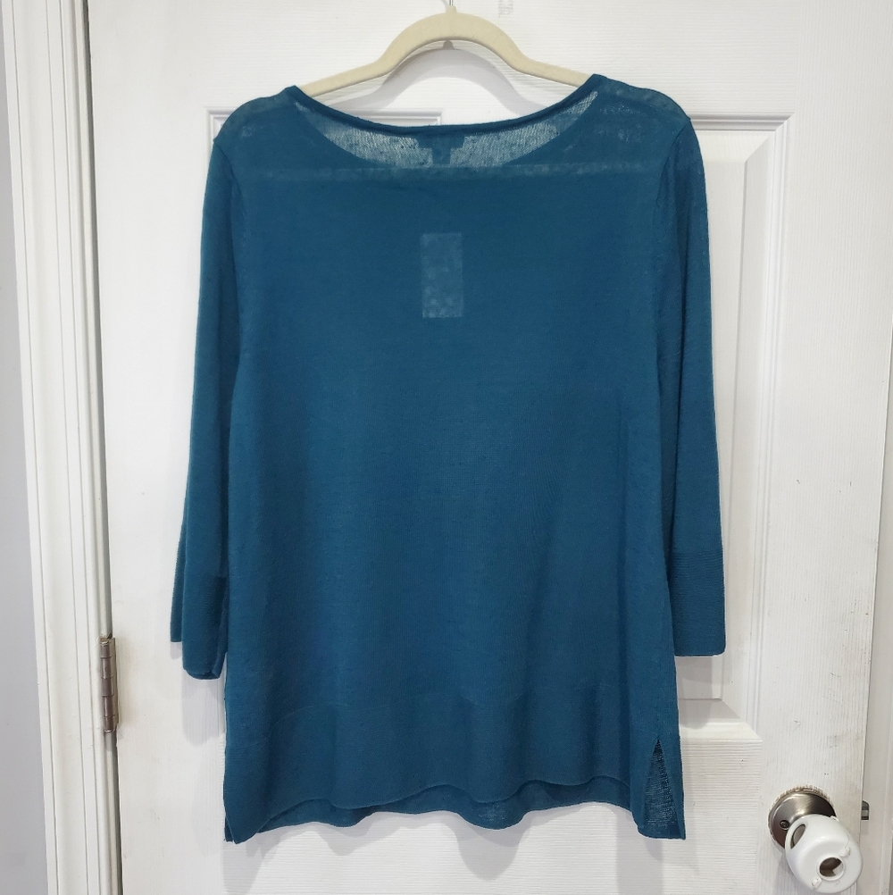 J. Jill Linen Blend Lightweight Blue  Round Neck 3/4 Sleeve Sweater Size LP NWT